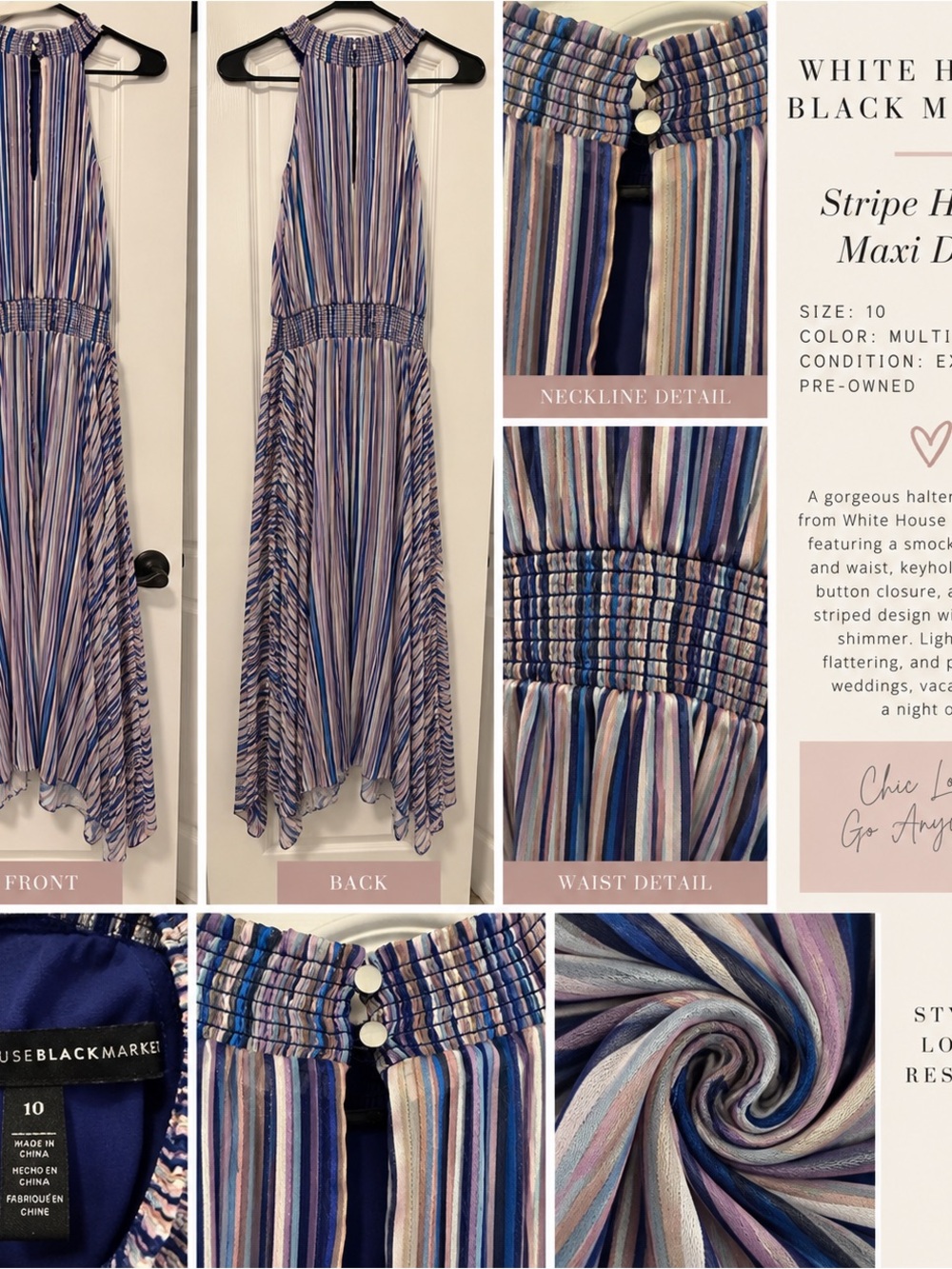 White House Black Market Size 10 Striped Halter Maxi Dress
